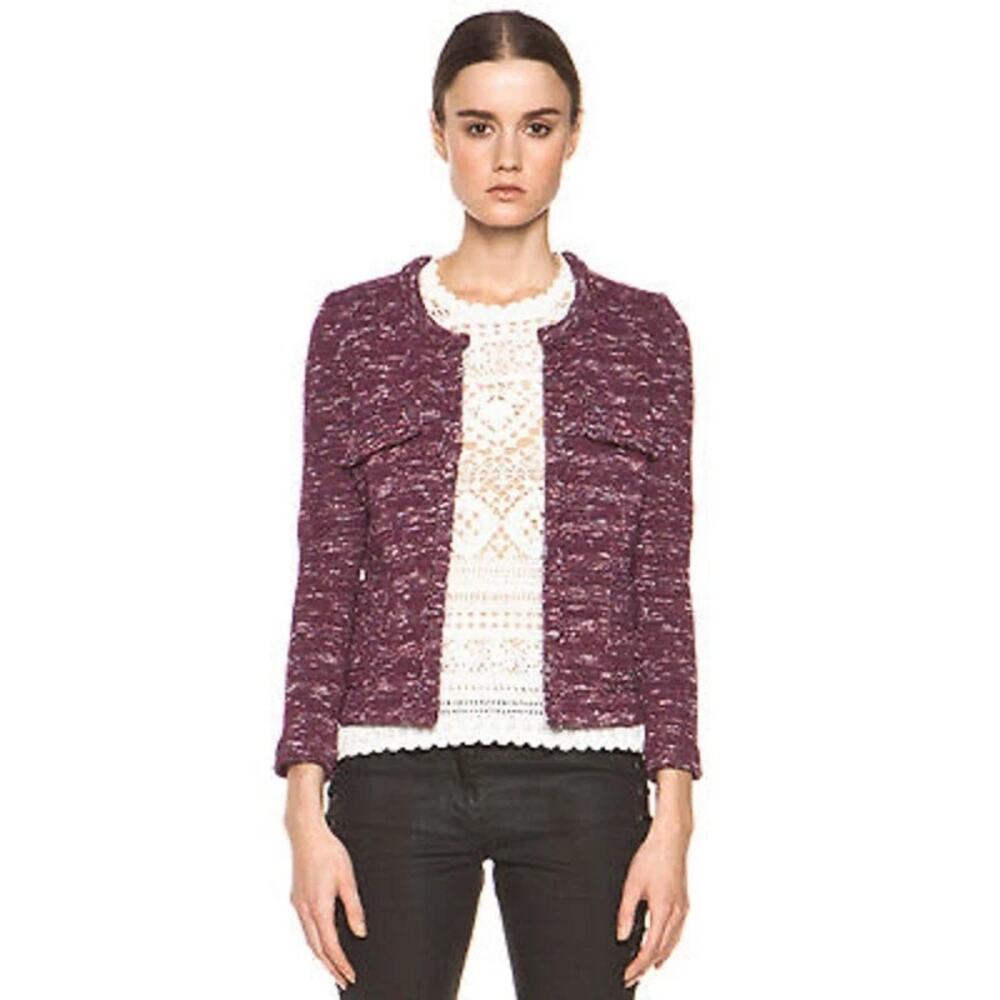 Isabel Marant Etoile Ariana Red Navy Tweed Boucle Jacket, XS, FR 34, Old Money